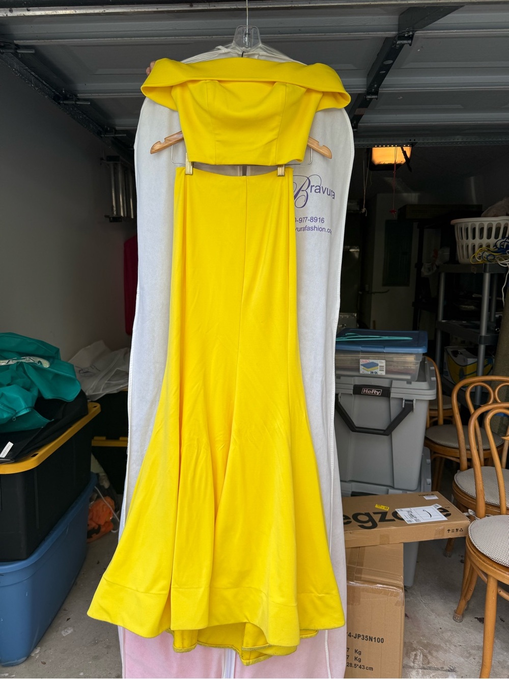 La Femme Yellow Girls' Off-Shoulder Costume Gown
